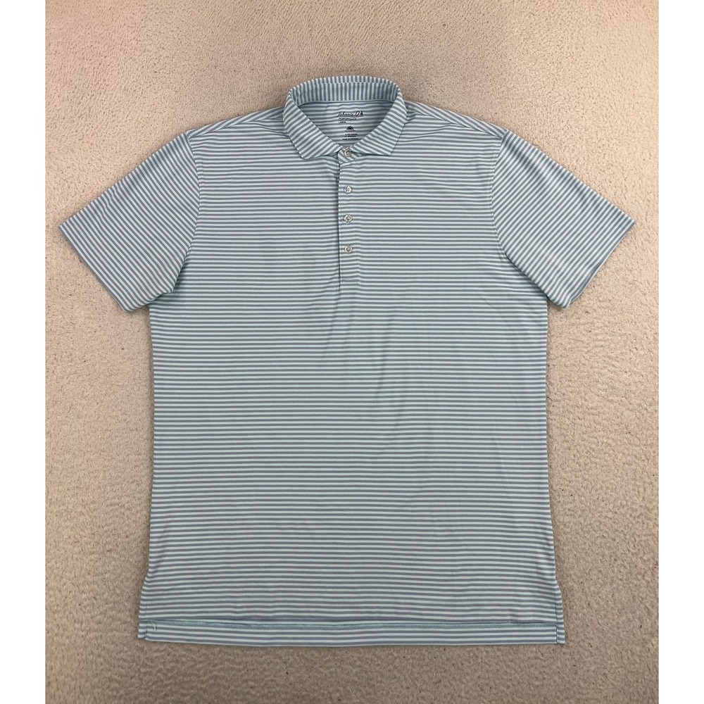 Johnnie-O Polo Shirt Mens Large Blue Stripe Performance Stretch Mesh UPF 50 Golf